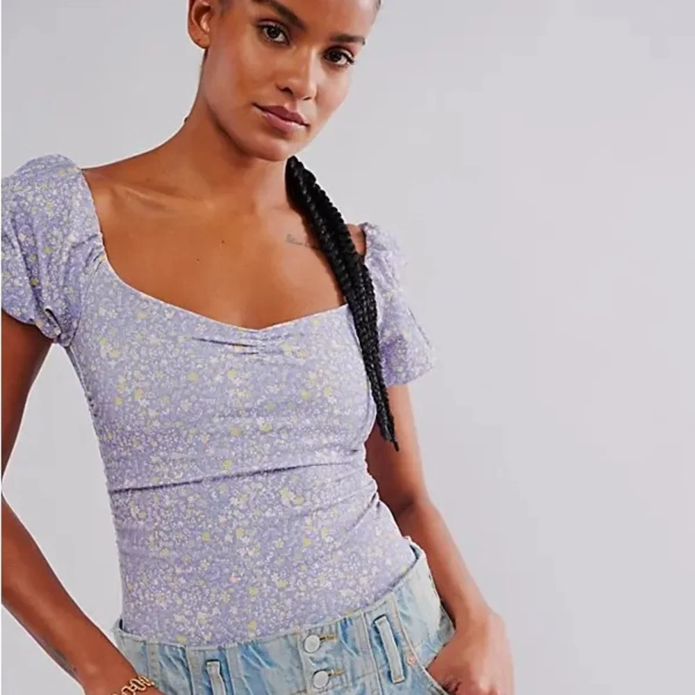 Free People Printed Bella Bodysuit - Chambray Combo